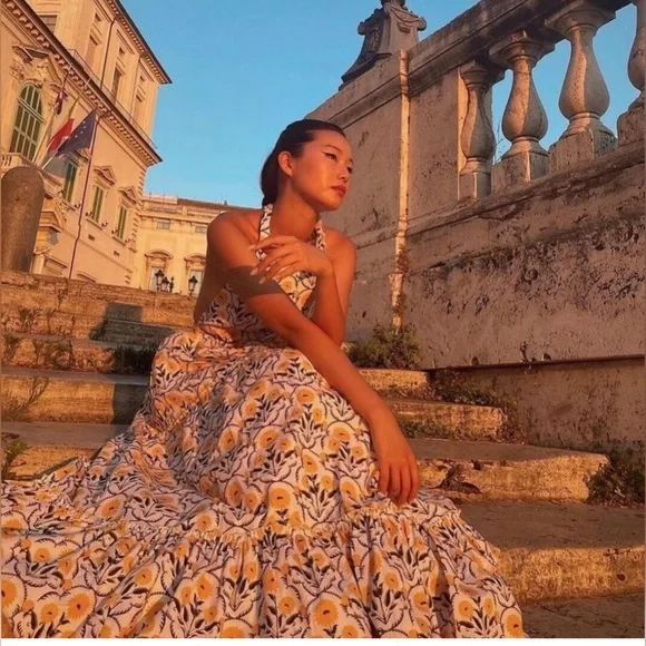 Agua by Agua Bendita Naranja Mimosa Halter Yellow Floral Maxi Dress Size S - Picture 8 of 12